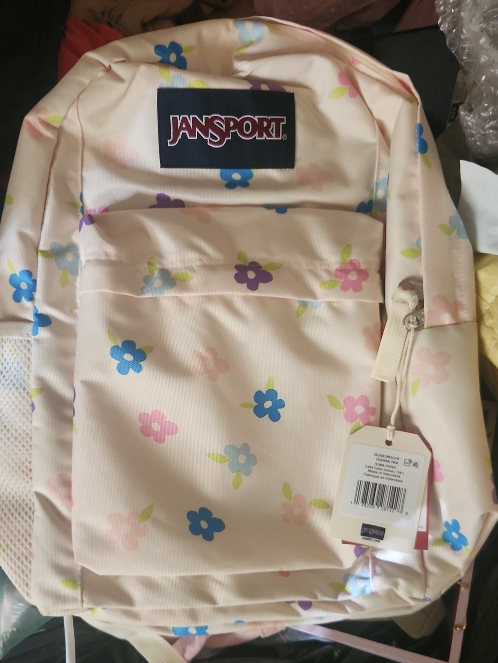 Jansport Essential 24L Backpack Flowers + Beige So Cute Hippie Floral Bookbag - Picture 5 of 9